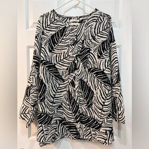 Cynthia Rowley 100% Linen Button Front Tunic Blouse Sz 1X Boho Natural Palm Leaf